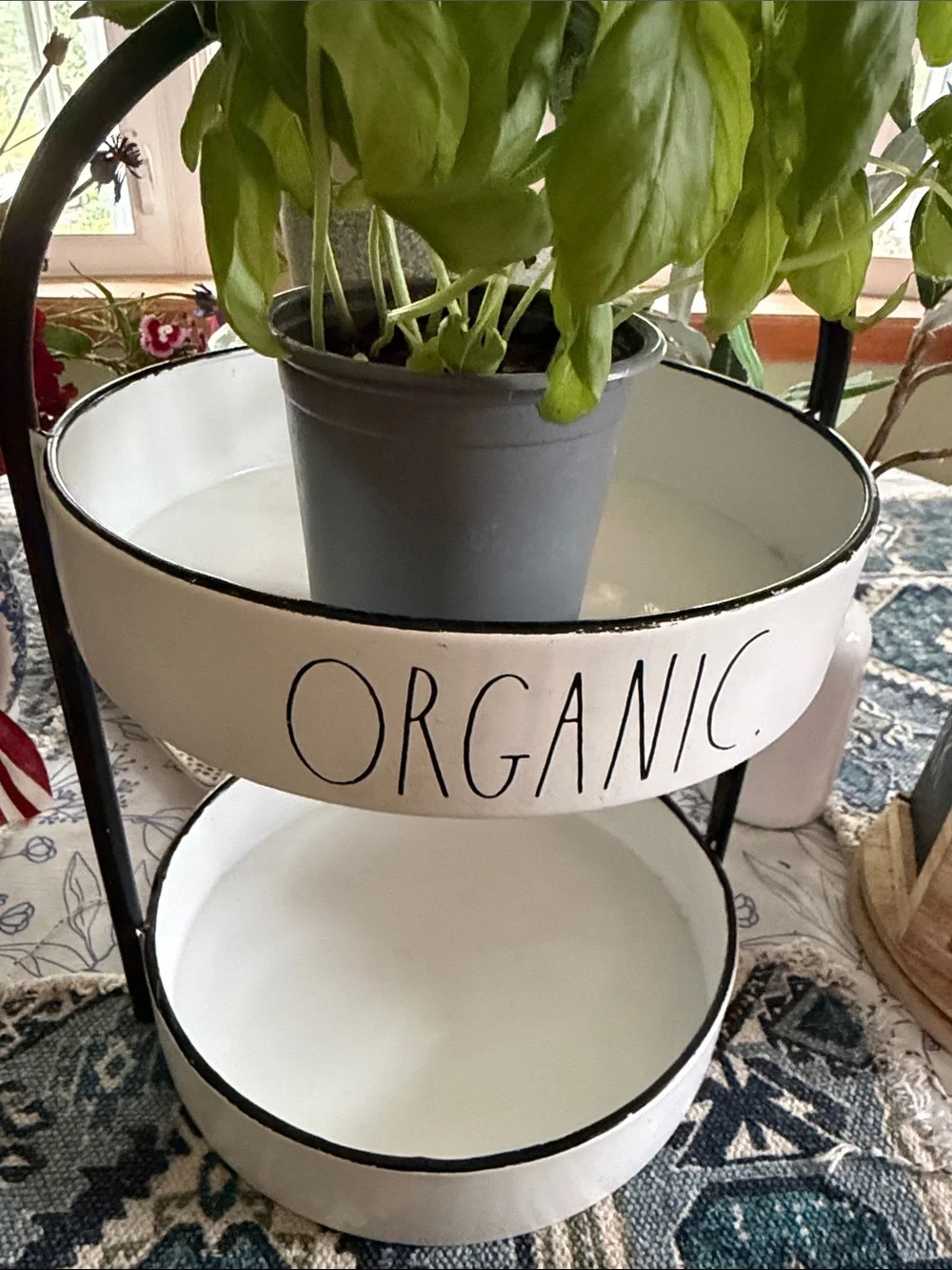 Rae Dunn White Two-Tier ORGANIC Stand with Black Trim